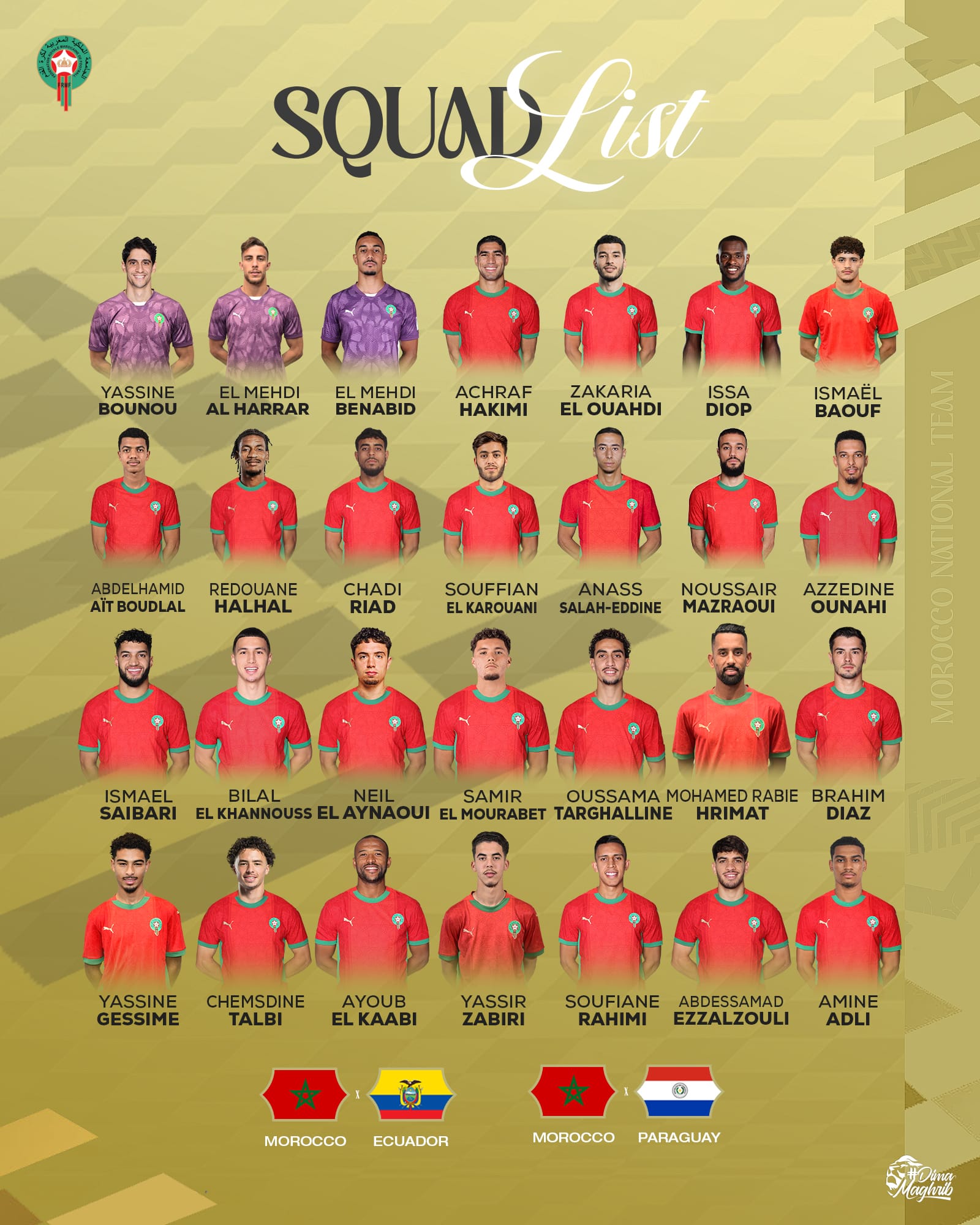 Morocco Unveil Squad for Upcoming International Friendlies Against Ecuador and Paraguay