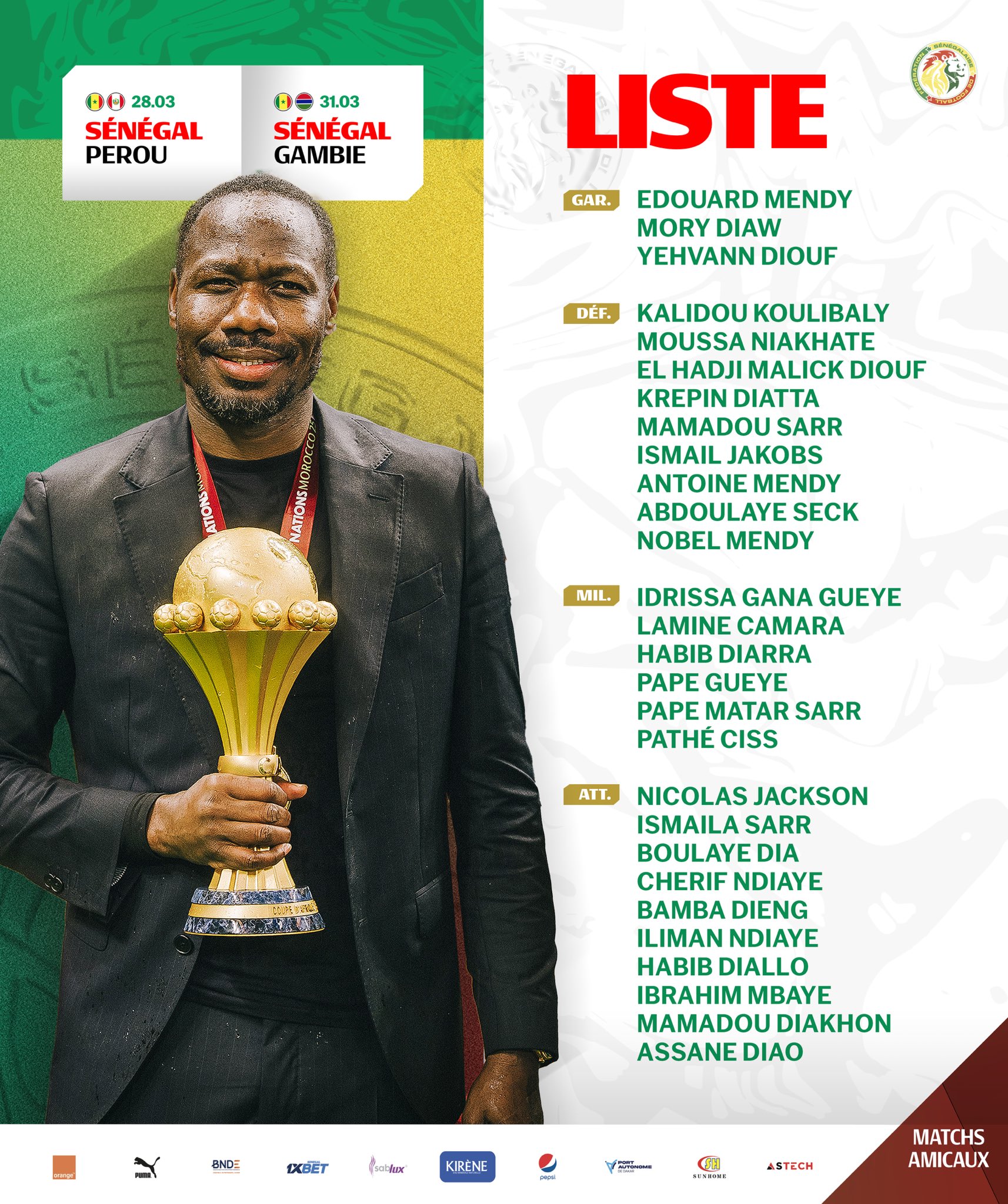 Senegal Unveil Strong Squad for March Friendlies Against Peru and Gambia
