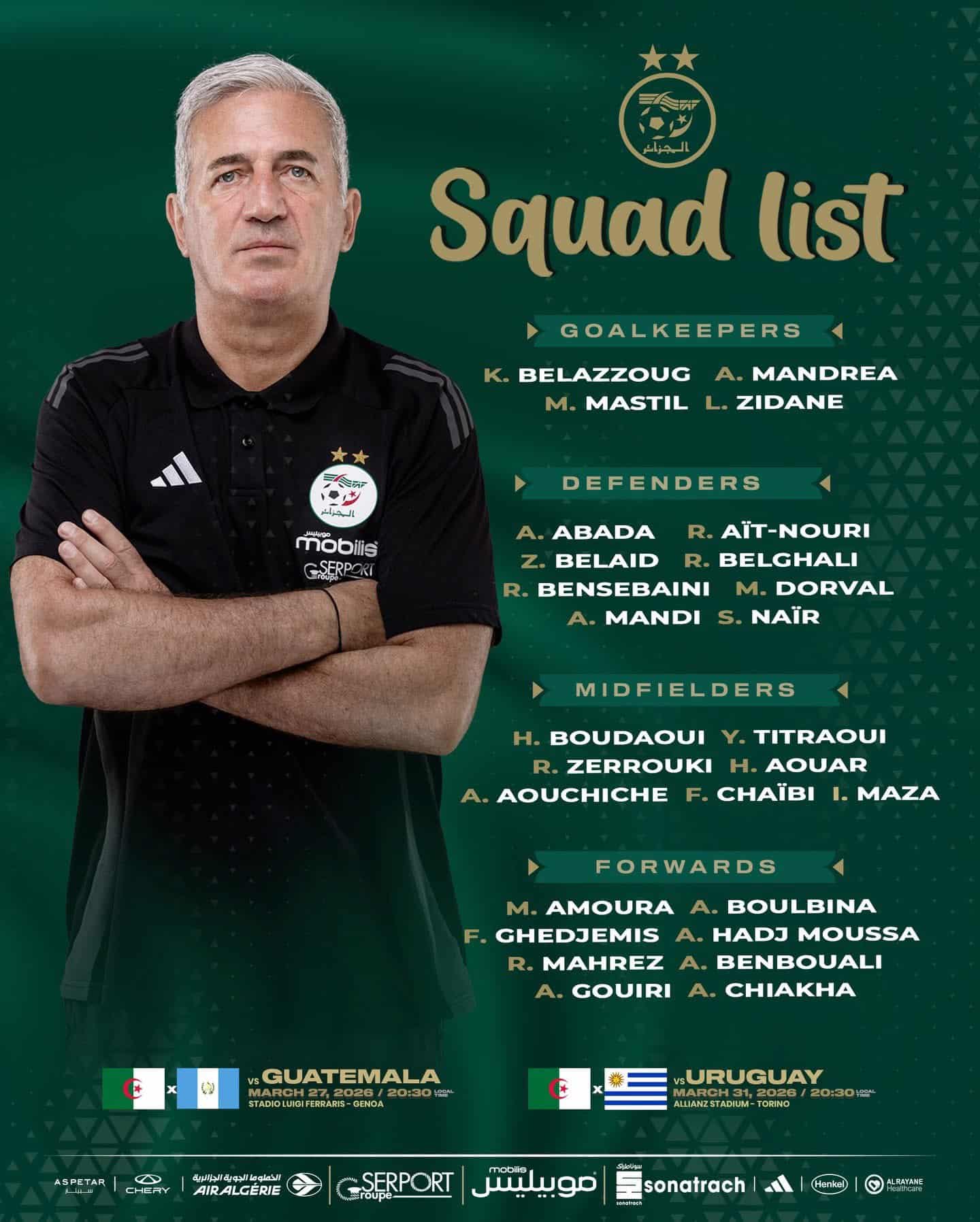 Algeria Unveil Strong Squad for Guatemala and Uruguay Friendlies