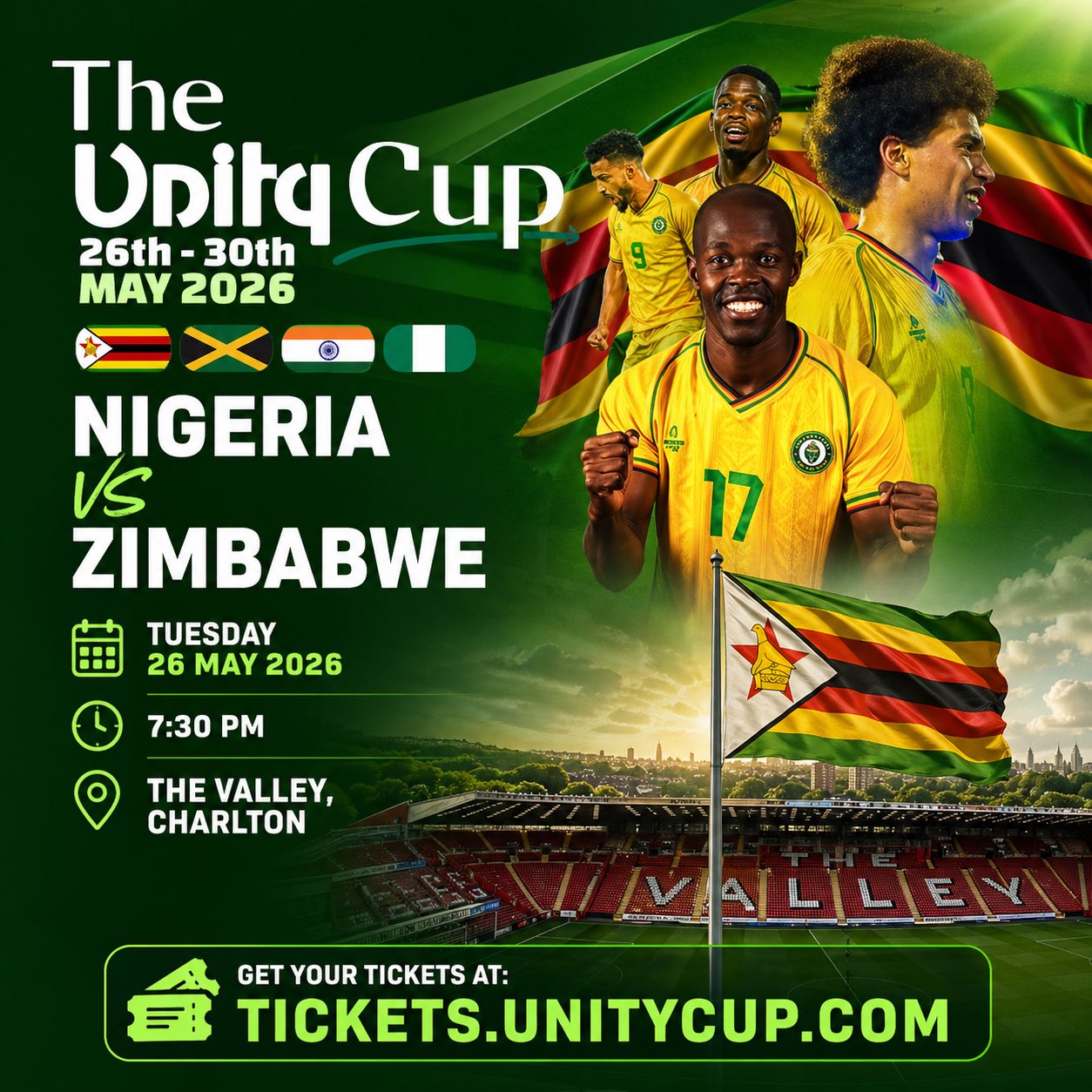 Ticket Sales Begin for Super Eagles Clash with Zimbabwe at 2026 Unity Cup in London