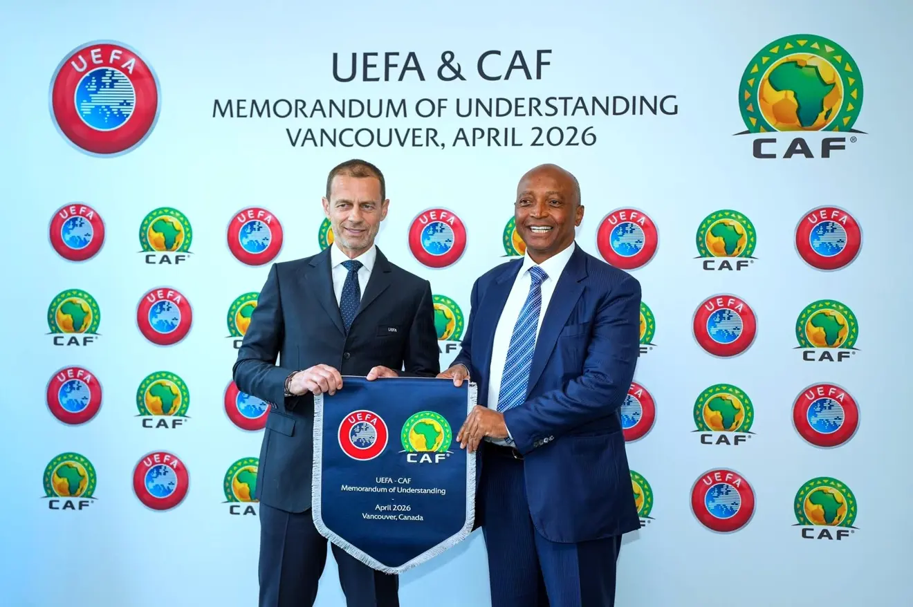 CAF President Dr Motsepe and UEFA President Mr Čeferin sign MoU