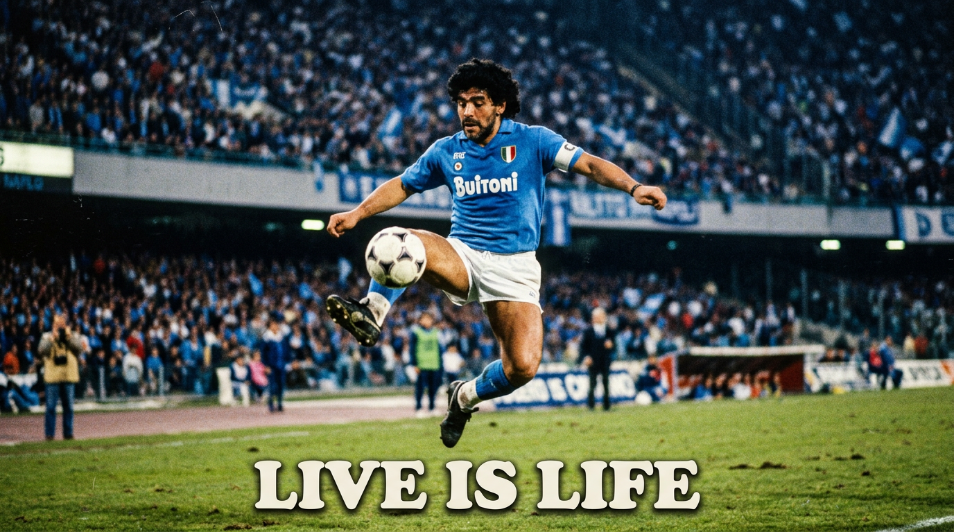 Maradona jongle sur Live Is Life devant 70 000 spectateurs