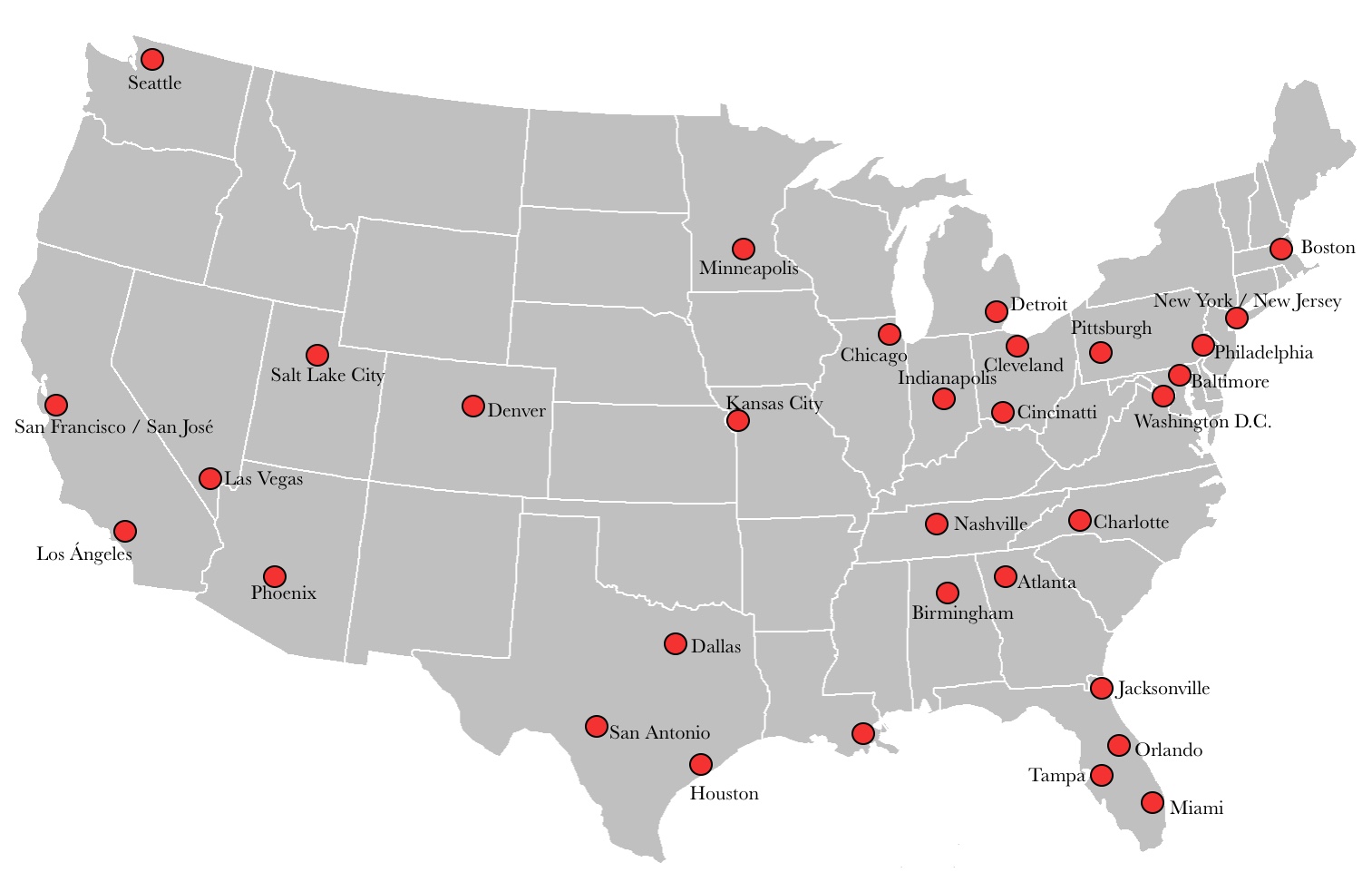Drapeaux et carte des villes hôtes de la Coupe du Monde 2026 aux États-Unis