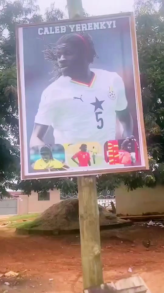 A banner of Ghanaian midfielder Caleb Yirenkyi is beautifully display...