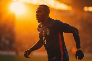N'Golo Kanté en action, maillot France, lumière dorée