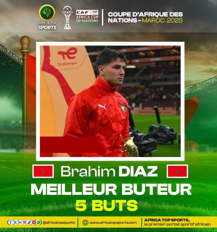 L'attaquant du Real Madrid Brahim Diaz remporte le Soulier d'Or de la CAN avec ses 5 réalisations. #FootballAfricain ...