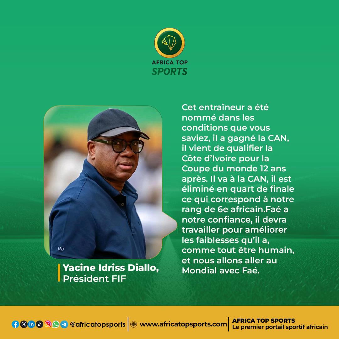 Ernest Fae poursuit l'aventure avec les éléphants jusqu'au Mondial. Une bonne décision selon vous ?   #Africatopsport...