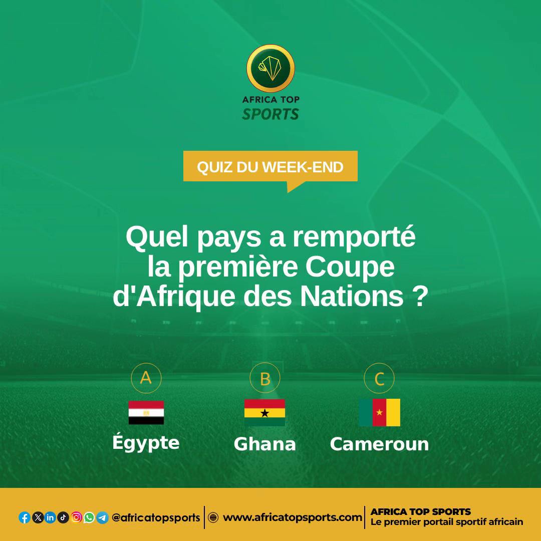 La première coupe d'Afrique a été disputée en 1957. Quel pays l'a remportée ? #Africatopsports #Football #Quizz #Weekend