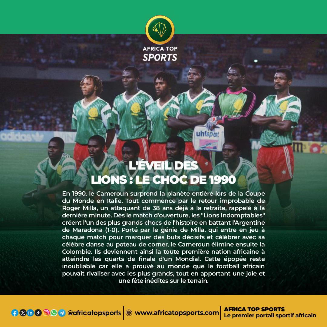 Le saviez-vous ?  En 1990, le Cameroun est devenu le premier pays africain à se hisser en quart de finale de la Coupe...