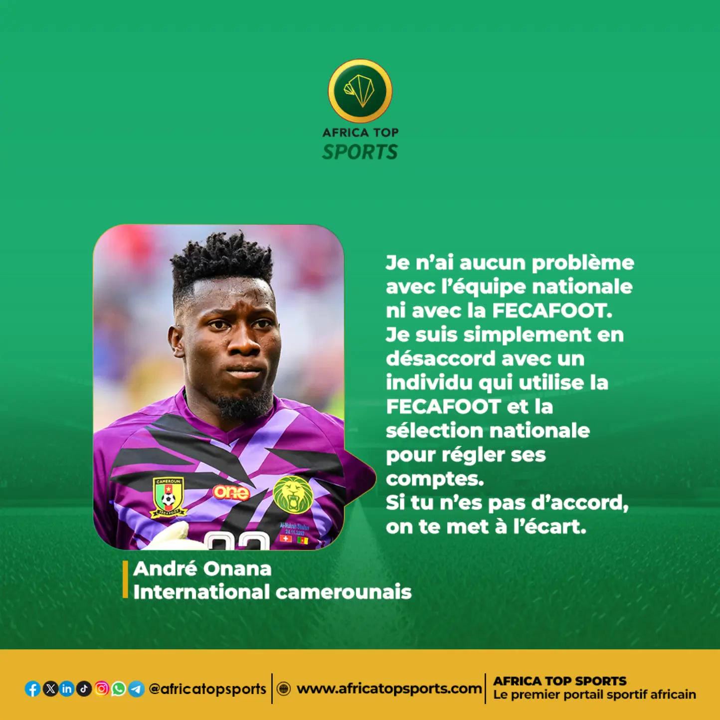 Écarté de la liste des Lions Indomptables depuis quelques mois, le portier camerounais André Onana prend la parole su...