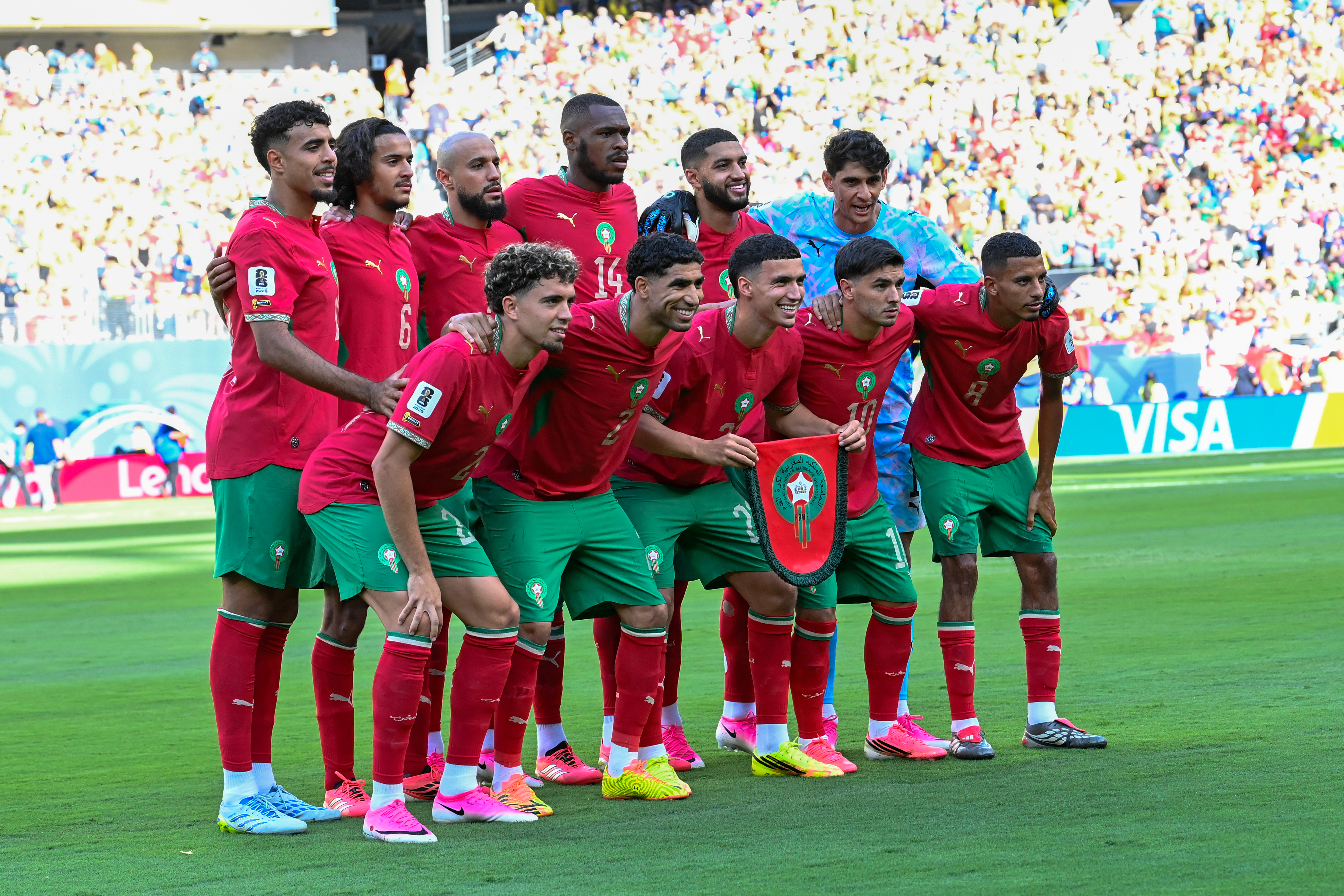 Joueurs du Maroc lors du match Brésil-Maroc, CDM 2026